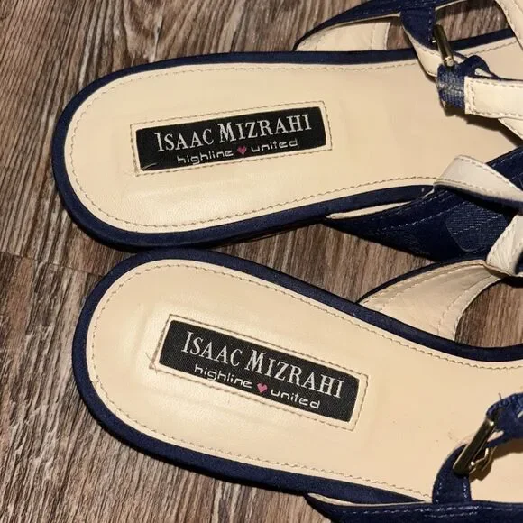 Isaac Mizrahi Navy Blue Women's Sandals / Flats adjustable straps & bows. - Picture 8 of 9